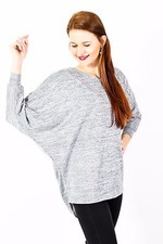 Ladies Dipped Hem Jumper Top Round Neck Womens Baggy Oversized Hi Lo Batwing Top