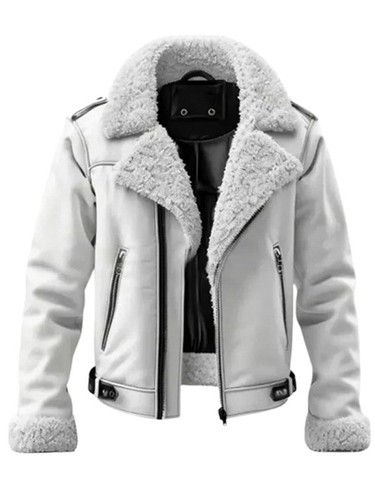 Men white sheepskin leather - sheepskin,