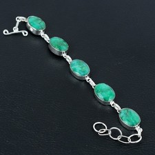 Zambian Emerald Oval Gemstone 925 Sterling Silver Jewelry Bracelet 7" VJ 877