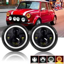 DOT 7'' Round Black LED Headlights Halo Hi/Lo Beam for Classic Mini Austin Rover