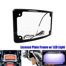 4"x7"Curved License Plate Frame W/ LED Tail Light For Harley Chopper Bobber Dyna
