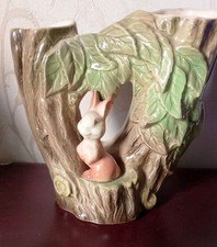 WITHERNSEA EASTGATE  POTTERY FAUNA VASE - RABBIT & TREE STUMP ! DOUBLE VASE