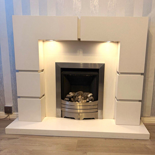 White stone fireplace surround - fireplace,