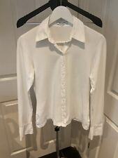 Anne Fontaine blouse Shirt Size 42 Uk 14 White Buttons Cuffed Jersey Designer