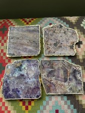 Anthropologie Gilded Agate purple gold Quartz Coasters x 4 