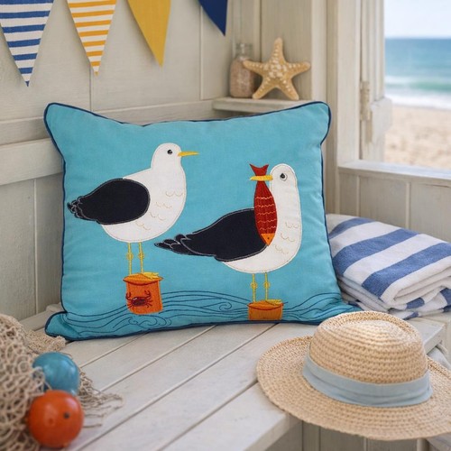 Seagull seaside cushion blue - seagull,