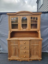Antique pine welsh dresser, with glass door panels