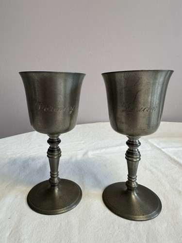 Pair vintage pewter wine - vintage,