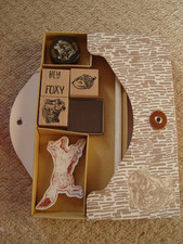 VGC Small animals Fox and Rabbit stationery set-pencils stamps & ink eraser etc