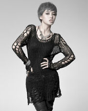 Punk Rave Womens Gothic Grunge Shredded Open Knit Sweater Top Black Distressed