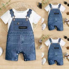 Newborn Baby Boys Printed Jumpsuit Pants Bodysuit Romper Playsuit Clothes Outfit