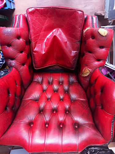 Red leather wingback chair - red,
