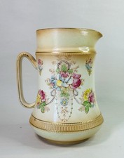Antique S Fielding & Co Crown Devon Wye Pattern Blush Ivory Gilded Jug / Pitcher