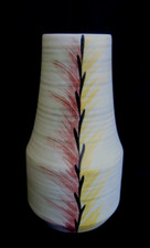 Radford Vase Shape 1109. Red/Brown & Yellow. Striped Green. Marked "EX2" 6" tall