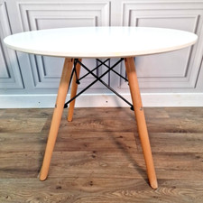 Retro Mid Century MMilo Coffee Side Table White Round Eames Style Eiffel Modern