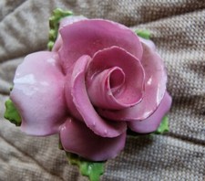 Antique THORLEY Floral Bone China Pink Rose Flower Made In England Brooch Boxed