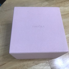 Pandora jewelry organizer box hinged lid mirror 2 tier compartments pink & gray