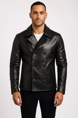 Men black leather - black, peacoat