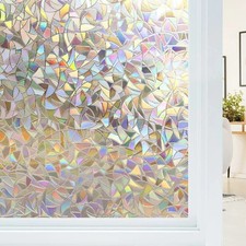 Rainbow Window Privacy Film Static Cling Stained Glass Non-Adhesive Reflective U