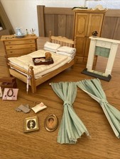 Dolls House Bedroom Set 1/12th Drawers Wardrobe Hats Bag Jewellery Jug Curtains