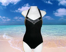 NEW GOTTEX GIDEON OBERSON black with brown V DESIGN HALTER 1 PC SWIMSUIT SIZE 8