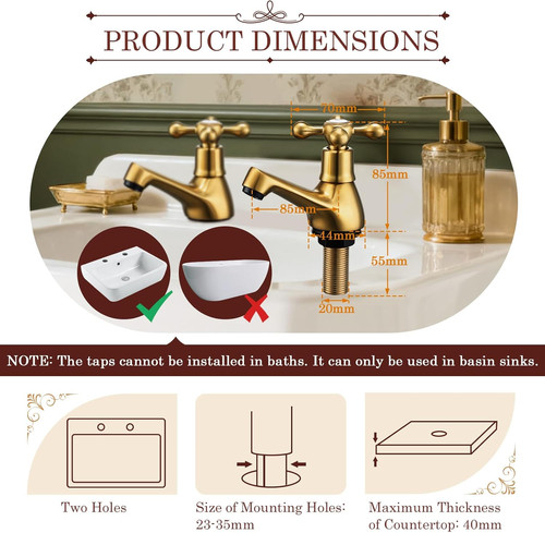Basin pillar taps pair twin - basin,