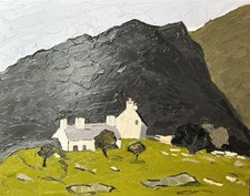 Welsh oil painting - ‘Cottages in Eryri’ - in the style of Kyffin Williams
