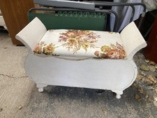 Vintage Lloyd Loom Style White Painted Sleigh Seat Ottoman Blanket Box Storage