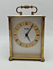 VINTAGE BRASS STAIGER CARRIAGE MANTLE CLOCK, W. GERMANY KIENZLE QUARTZ. WORKING