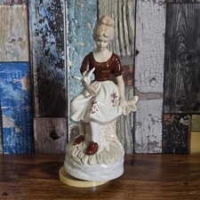 Vintage 1960s Rotating Girl With Bird Musical Porcelain Figurine Statue Japanese