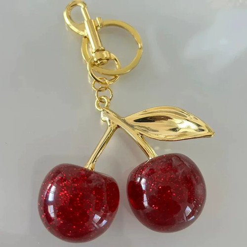 Red cherry pendant keychain - red,