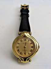 Lds Zenith Via Veneto Gold Plated Watch Swiss Quartz Black Leather Strap