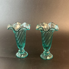 2 Vtg Fenton Teal Green Art