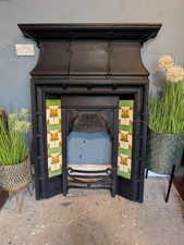 Art Nouveau C.1903 Tiled Cast Iron Fireplace Large Size