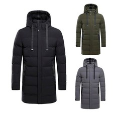 Mens Crosshatch Long Below Knee Parka Jacket Puffer Padded Hooded Bubble Coat