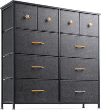 Chest of Drawers 10-Drawer Fabric Dresser for Kids Bedroom Black/Grey