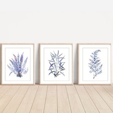 3 X Blue Ferns ART PRINTS Wall