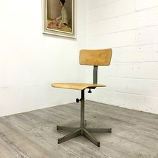 Vintage Industrial Adjustable Draftsman Stool Swivel Desk Chair Plywood Steel /2