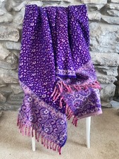 Vintage Paisley Bohemian Throw Blanket Purple Pink Kelim Fringed #cottagecore
