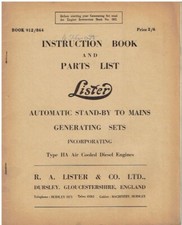 LISTER AUTO STAND-BY TO MAINS HA DIESEL ENGINE GENERATING SET MANUAL/PARTS LIST