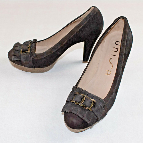 Brown leather heels shoes - leather,