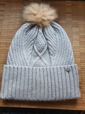 Ladies Joules Grey Knitted Bobble Hat One Size