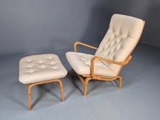 Yngve Ekstrom for Swedese Bentwood and Wool Lounge Chair Footstool   EB9873 MBEN