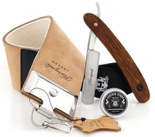 Vintage shaving kit 3 pcs cut throat razor shaving brush wooden men shaving set