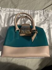 furla candy bag green & beige leather with receipt