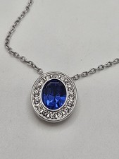 Swarovski Blue Sapphire Crystal Dainty Pendant Silver Tone Necklace