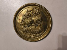Vintage Metal Plate Wall Hanging Ship Galleon Small Metal Wall Art Plaque