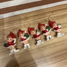 5 Vintage Celluloid Girl Elves Pixie 2½" Christmas Tree Decorations Hong Kong 