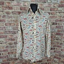 Vintage Shirt Mens Medium Chelsea Animals Print Cream Safari Elephant Giraffe 16