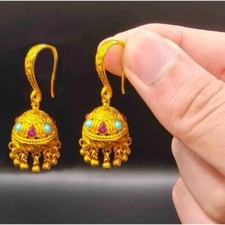 Asian Indian Turkish Gold Plated Jhumka Earrings Jewellery Set Accessories